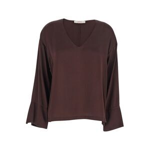 Jucca Women Brown Silk Blouse With V Neck And Long Wide Sleeves Woman